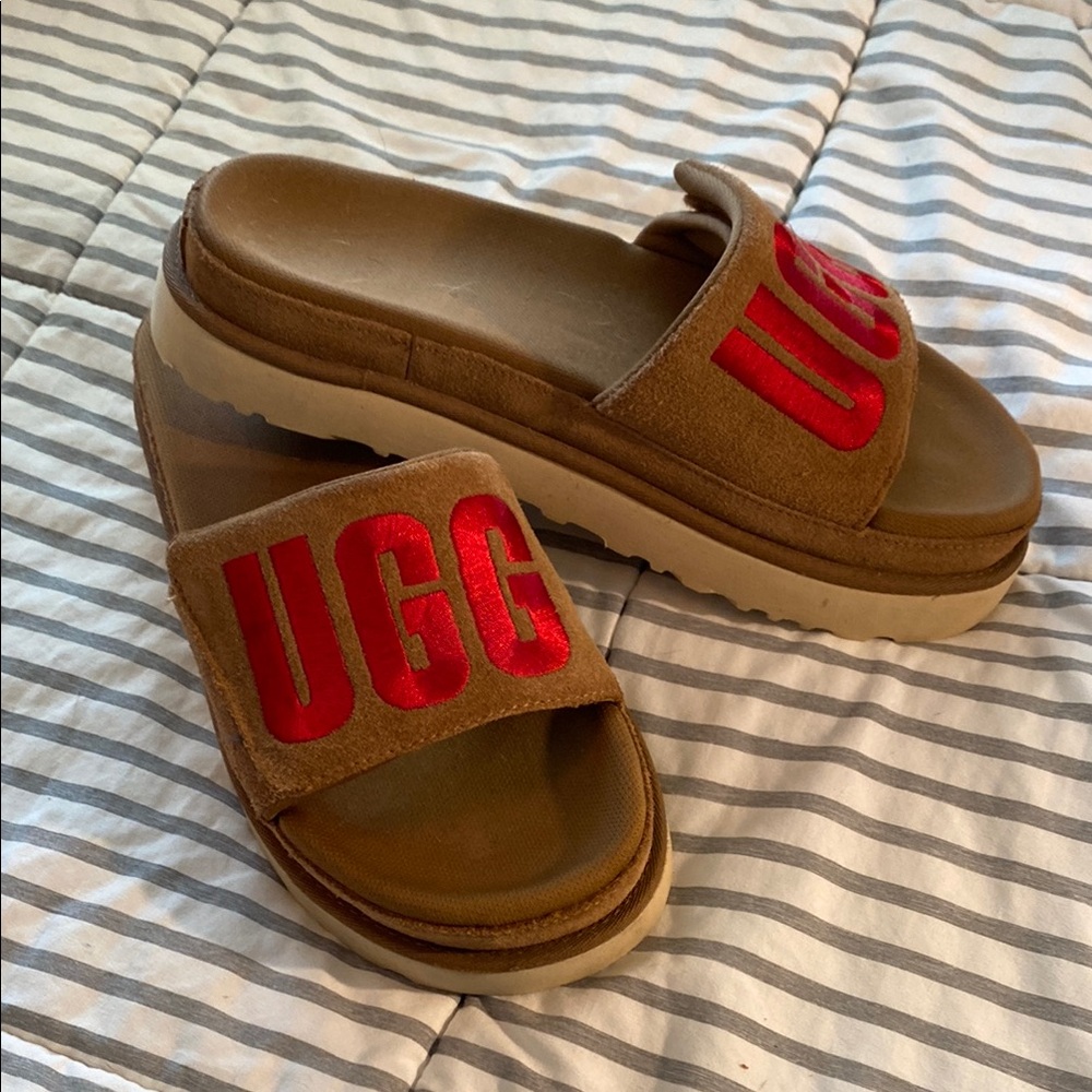 UGG Brown and Red Sandals with Signature Comfort